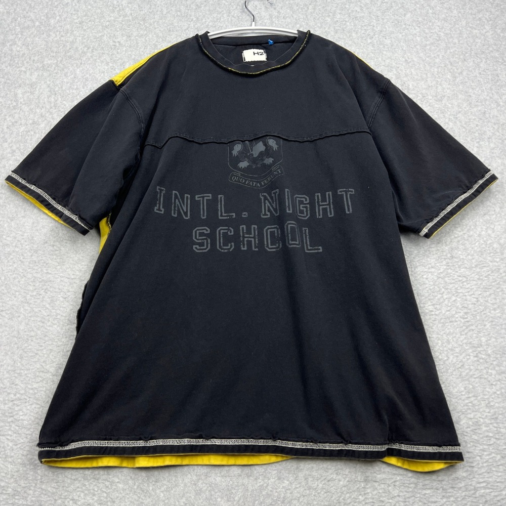 H2 Heron Preston T-Shirt Mens Medium Black Yellow Reversible Oversized Raw‎ Edge